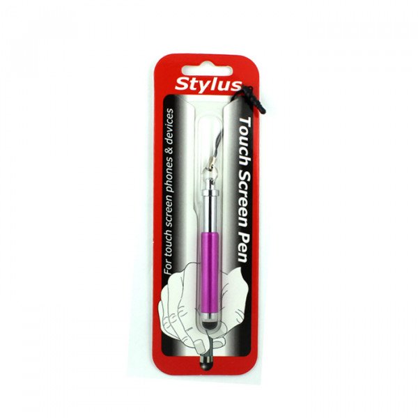Wholesale Mini Shrinkable Stylus Touch Pen with Earphone Dust Cap (Hot Pink)